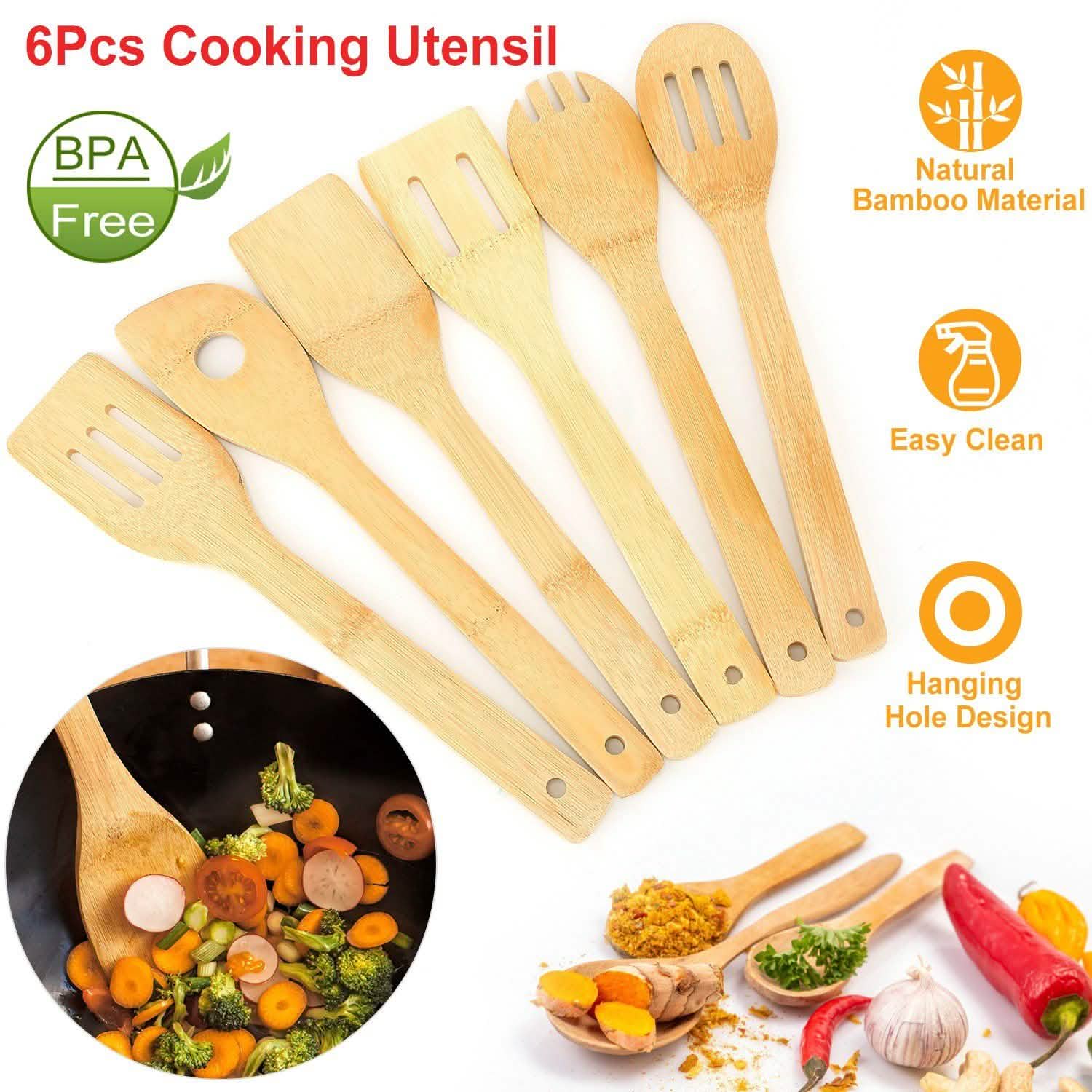 6 pièces : cuillères en bambou pour ustensiles de cuisine