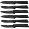 Ensemble de 6 pièces : Set de couteaux à steak dentelés noirs en acier inoxydable allemand à haute teneur en carbone YOLEYA