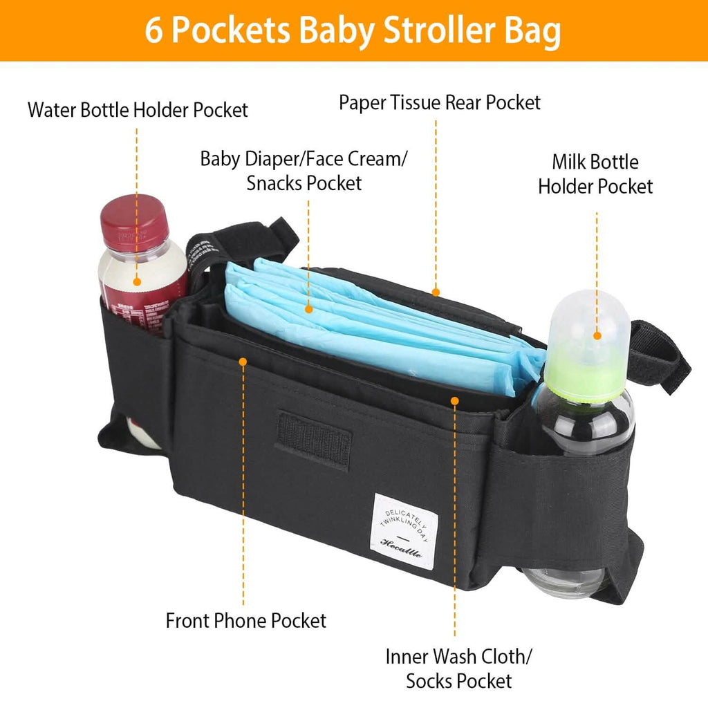 Sac de poussette pour bébé à 6 poches avec porte-gobelet