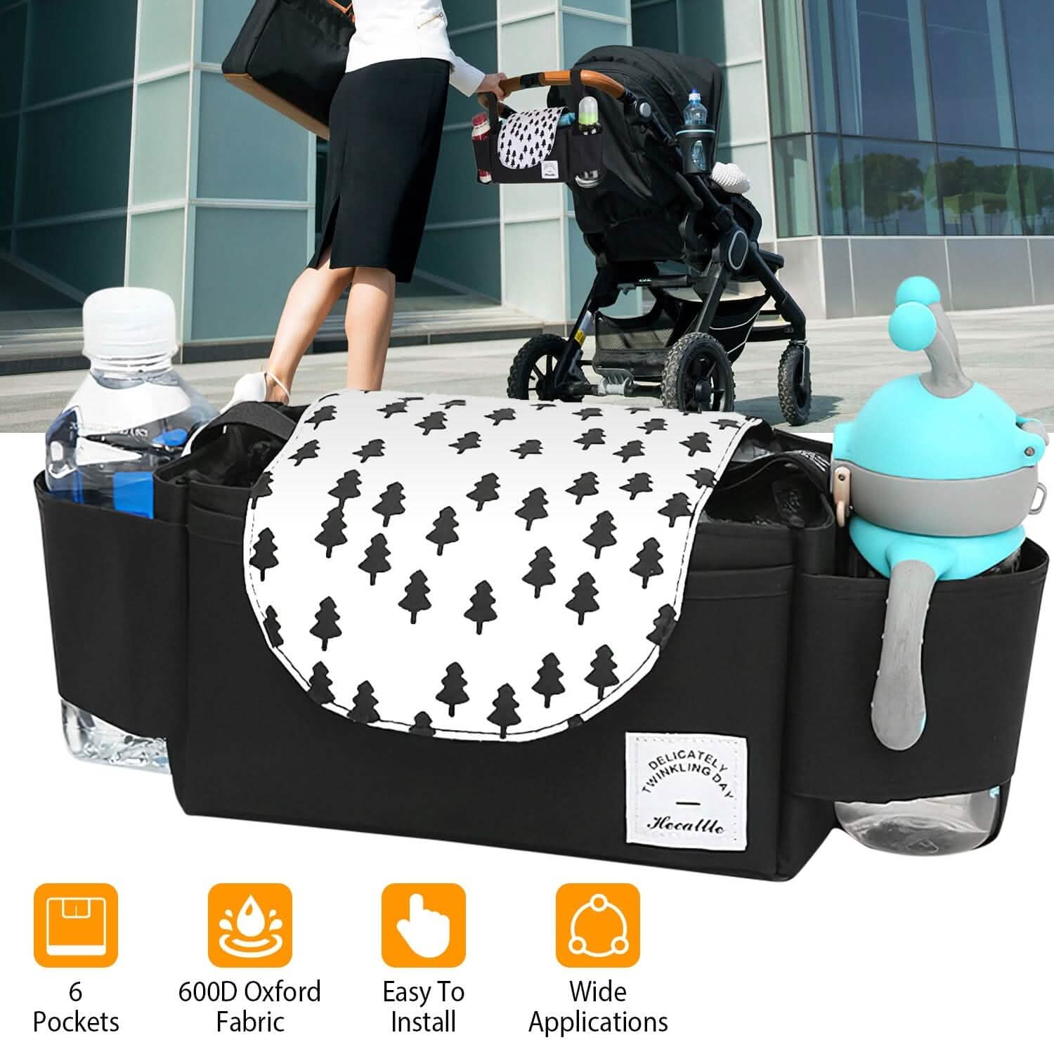 Sac de poussette pour bébé à 6 poches avec porte-gobelet