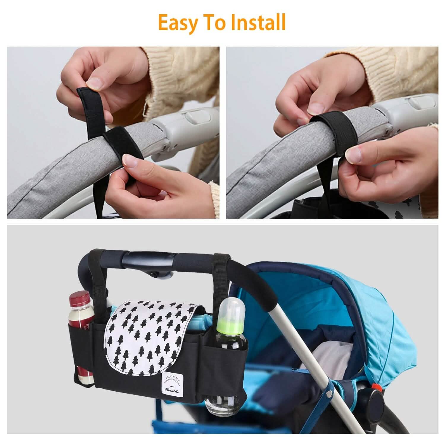 Sac de poussette pour bébé à 6 poches avec porte-gobelet