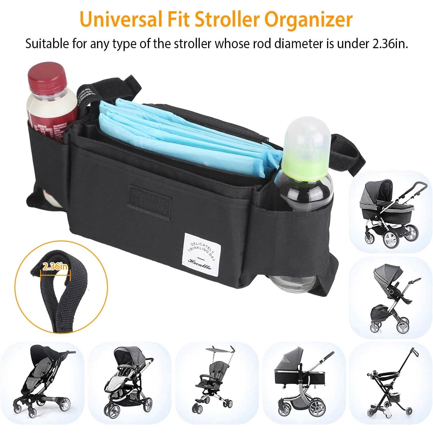 Sac de poussette pour bébé à 6 poches avec porte-gobelet