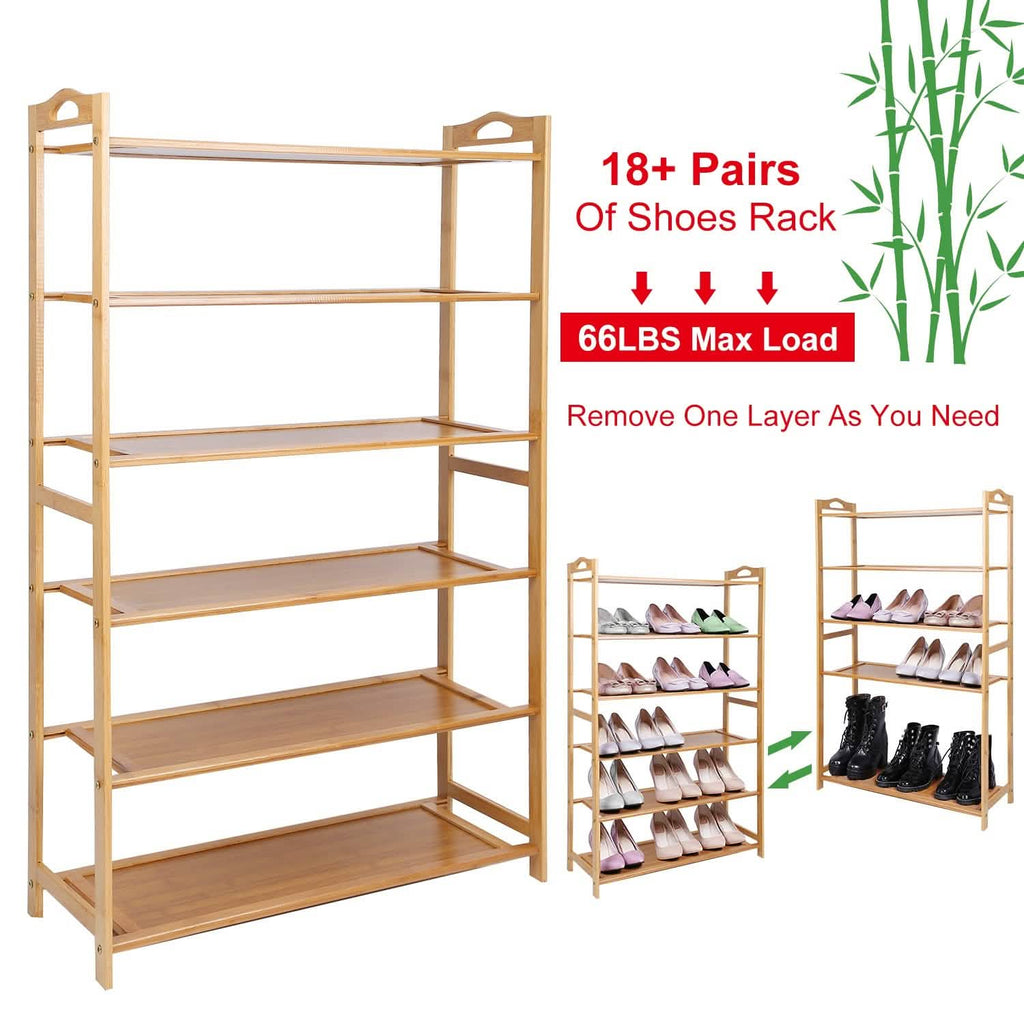 Organisateur de rangement pour chaussures à 6 niveaux en bambou