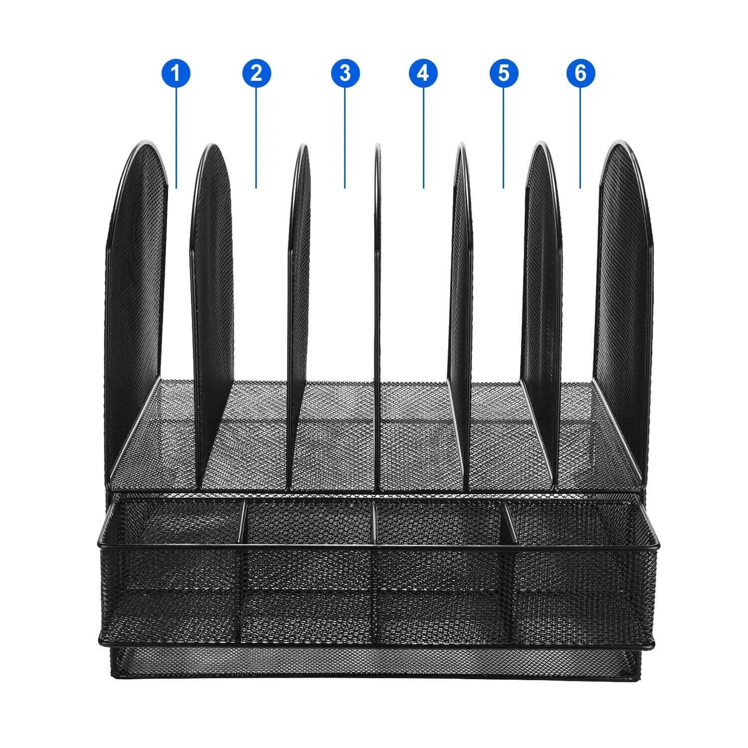 6 plateaux, trieur de documents de bureau en maille métallique à 2 niveaux, organisateur de documents de bureau avec tiroir