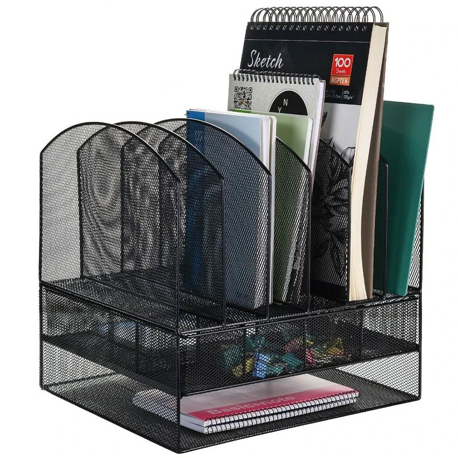 6 plateaux, trieur de documents de bureau en maille métallique à 2 niveaux, organisateur de documents de bureau avec tiroir