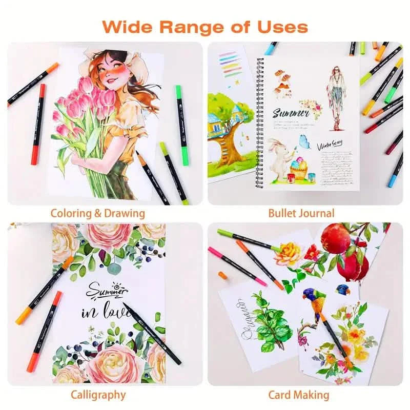 Lot de 60 feutres : Feutres-pinceaux à double pointe avec pinceaux et feutres fineliners
