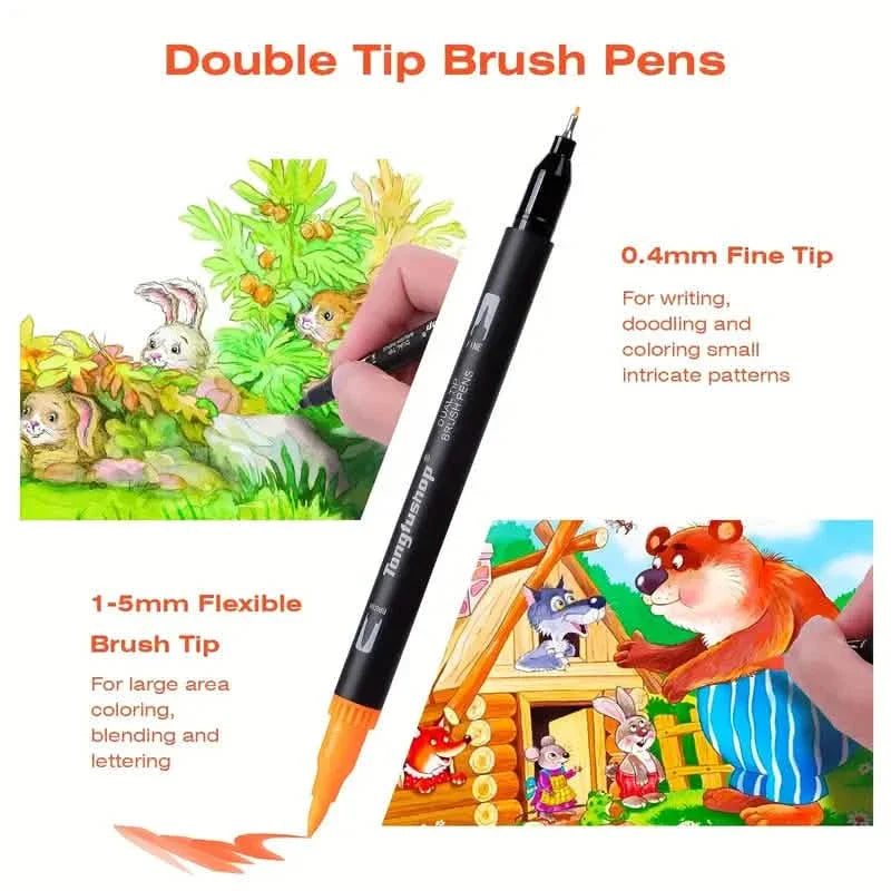 Lot de 60 feutres : Feutres-pinceaux à double pointe avec pinceaux et feutres fineliners
