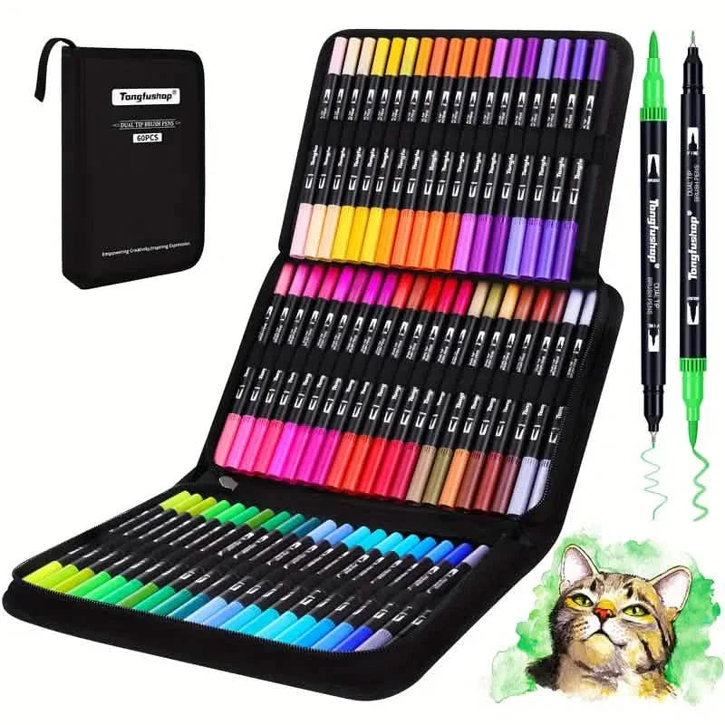 Lot de 60 feutres : Feutres-pinceaux à double pointe avec pinceaux et feutres fineliners