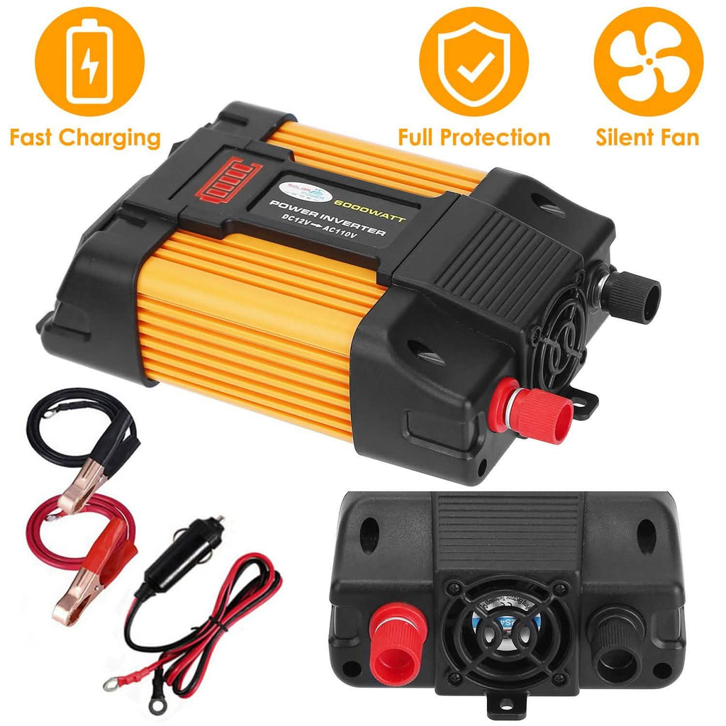 Onduleur à onde sinusoïdale pure 4000 W (puissance de crête), 12 V CC en 230 V CA avec écran d'affichage à LED, télécommande, prise française et port USB 2,1 A