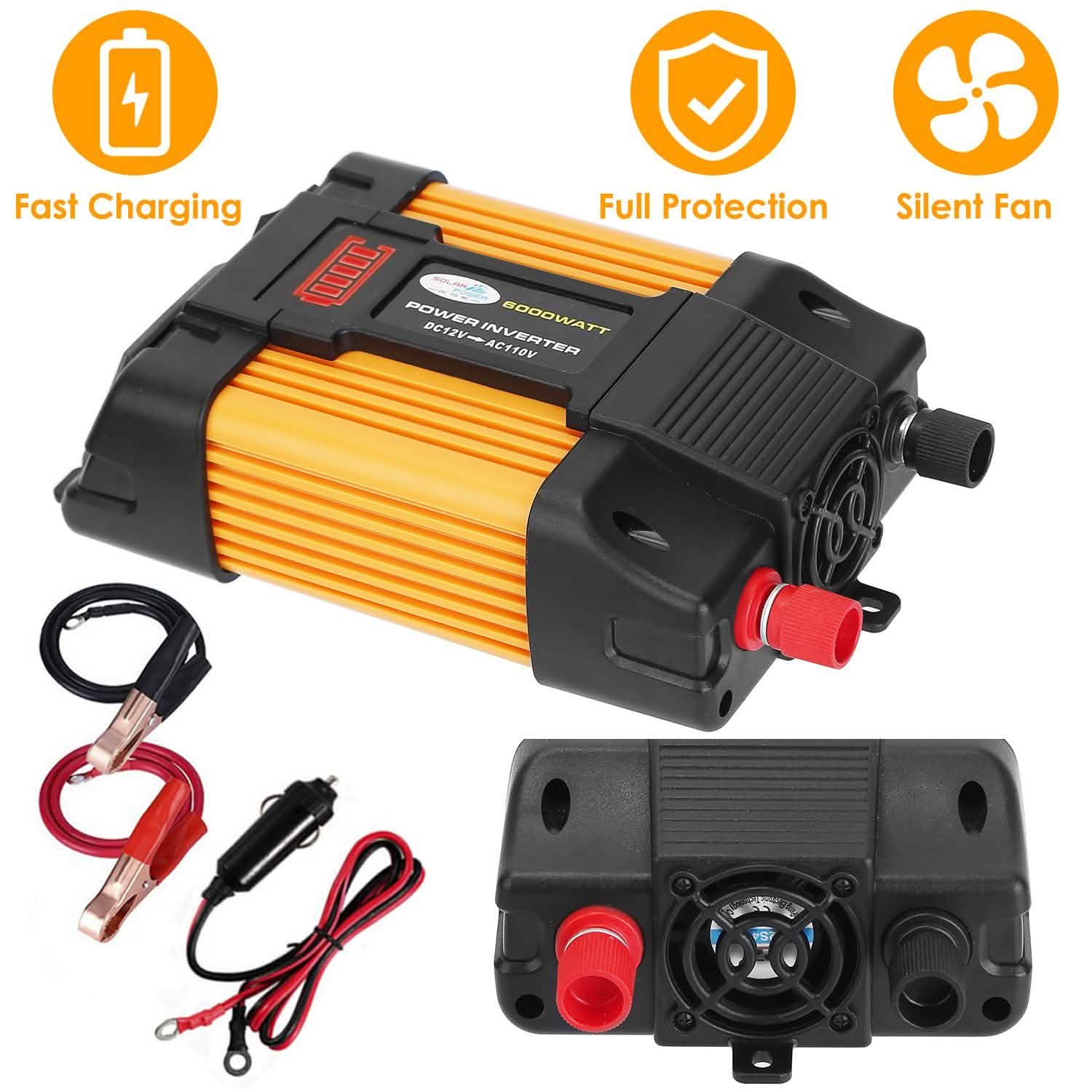 Onduleur à onde sinusoïdale pure 4000 W (puissance de crête), 12 V CC en 230 V CA avec écran d'affichage à LED, télécommande, prise française et port USB 2,1 A