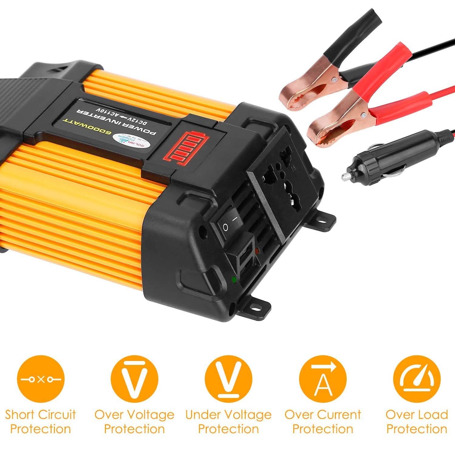Onduleur à onde sinusoïdale pure 4000 W (puissance de crête), 12 V CC en 230 V CA avec écran d'affichage à LED, télécommande, prise française et port USB 2,1 A
