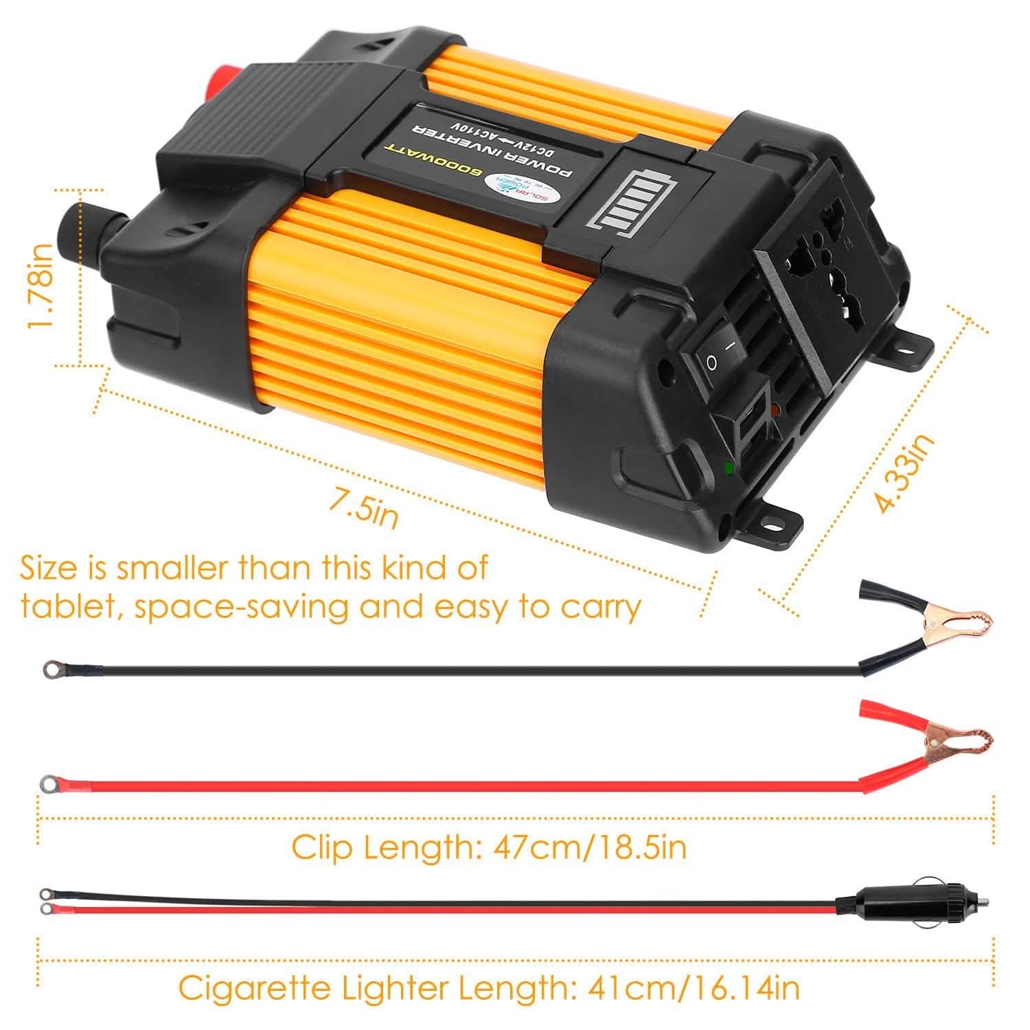 Onduleur à onde sinusoïdale pure 4000 W (puissance de crête), 12 V CC en 230 V CA avec écran d'affichage à LED, télécommande, prise française et port USB 2,1 A