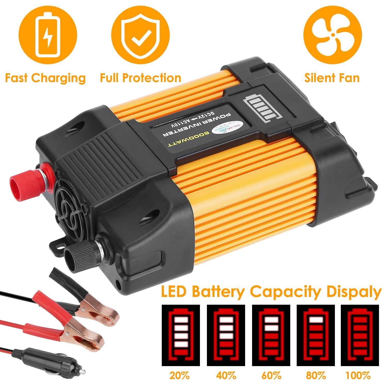 Onduleur à onde sinusoïdale pure 4000 W (puissance de crête), 12 V CC en 230 V CA avec écran d'affichage à LED, télécommande, prise française et port USB 2,1 A