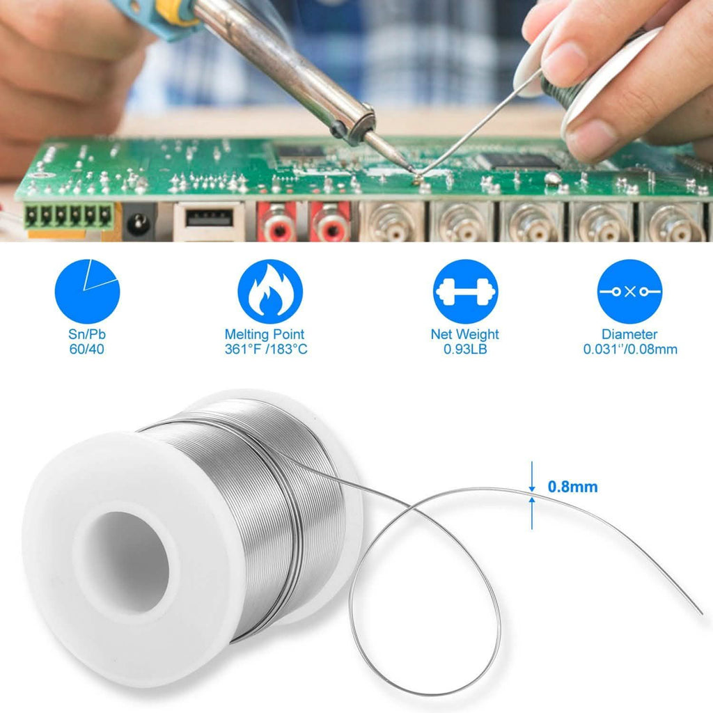 Fil de soudure électrique 60/40 étain-plomb avec âme en colophane, 0,8 mm, 1,7 % de flux