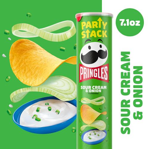 Pringles Chips de pommes de terre, collations pour le déjeuner, collations nomades, format familial, Crème sure et Oignon, boîte de 7,1 oz (1 boîte)
