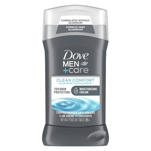Déodorant en bâton Dove Men+Care pour hommes Clean Comfort Sans aluminium Protection anti-odeurs 72 heures Déodorant pour hommes avec 1/4 de crème hydratante 85 g