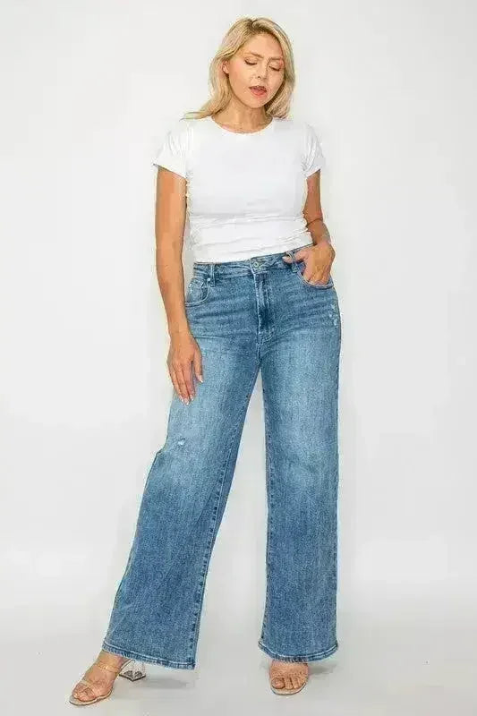 Jean bytos taille haute et coupe large avec poches