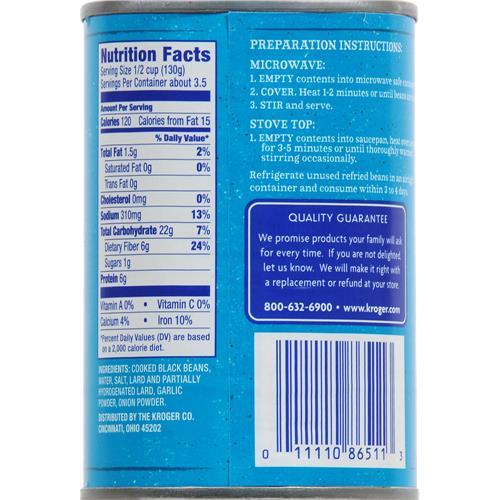 Haricots noirs frits assaisonnés Kroger 454 g
