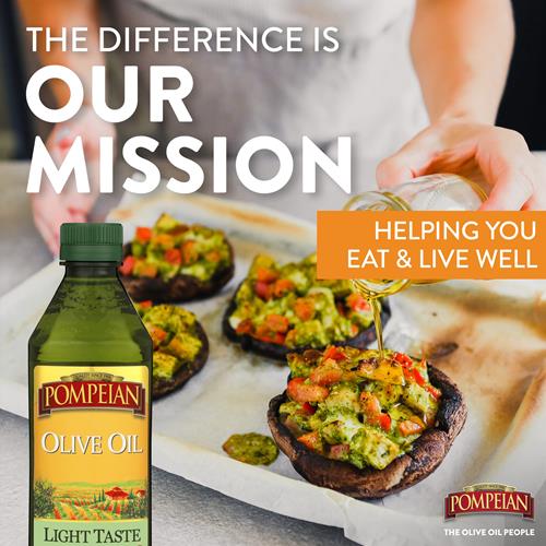 Huile d'olive Pompeian Goût léger, Saveur subtile, Parfaite pour la friture et la cuisson, Naturellement sans gluten, Non-allergène, Sans OGM, 473 ml