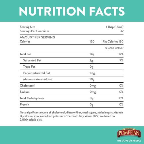 Huile d'olive Pompeian Goût léger, Saveur subtile, Parfaite pour la friture et la cuisson, Naturellement sans gluten, Non-allergène, Sans OGM, 473 ml