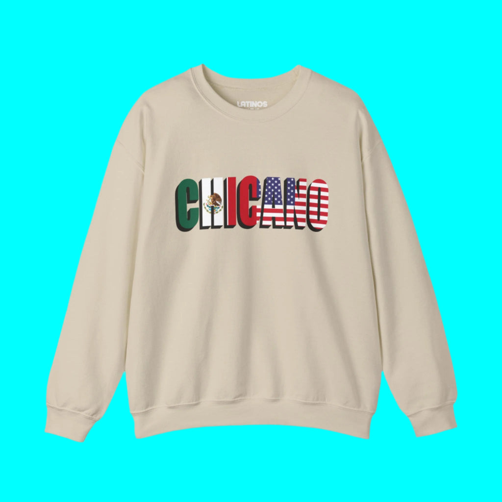 CHICANO Mexico and USA Flag Fleece-Lined Crewneck Sweater | 4th Of July | Funny Viral Latino