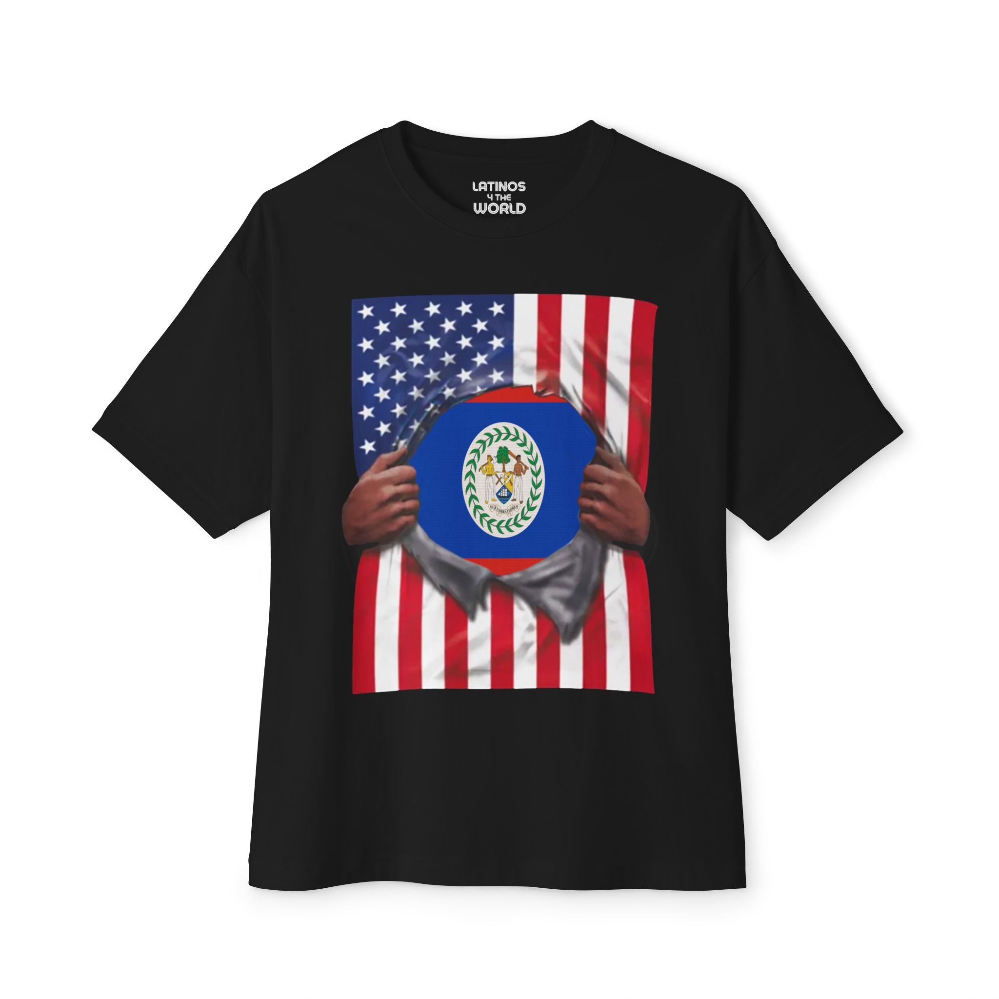 T-shirt Drapeau du Belize + Drapeau des États-Unis Fierté | Drapeau Bélizien + Américain Déchiré 4 Juillet | T-shirts Latinos Drôles Viraux | Unisexe - 4 Couleurs