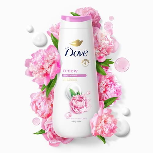 Dove Gel Douche Soin Douceur Pivoine & Huile de Rose Pour une Peau Douce Comme une Lotion Pendant 24h Nettoyant Hydratant Sans Sulfates Sans Parabènes 591 ml