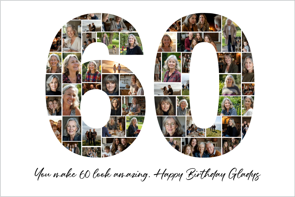 Modèle de collage photo pour 60e anniversaire – Modifiable avec Canva, Téléchargement numérique