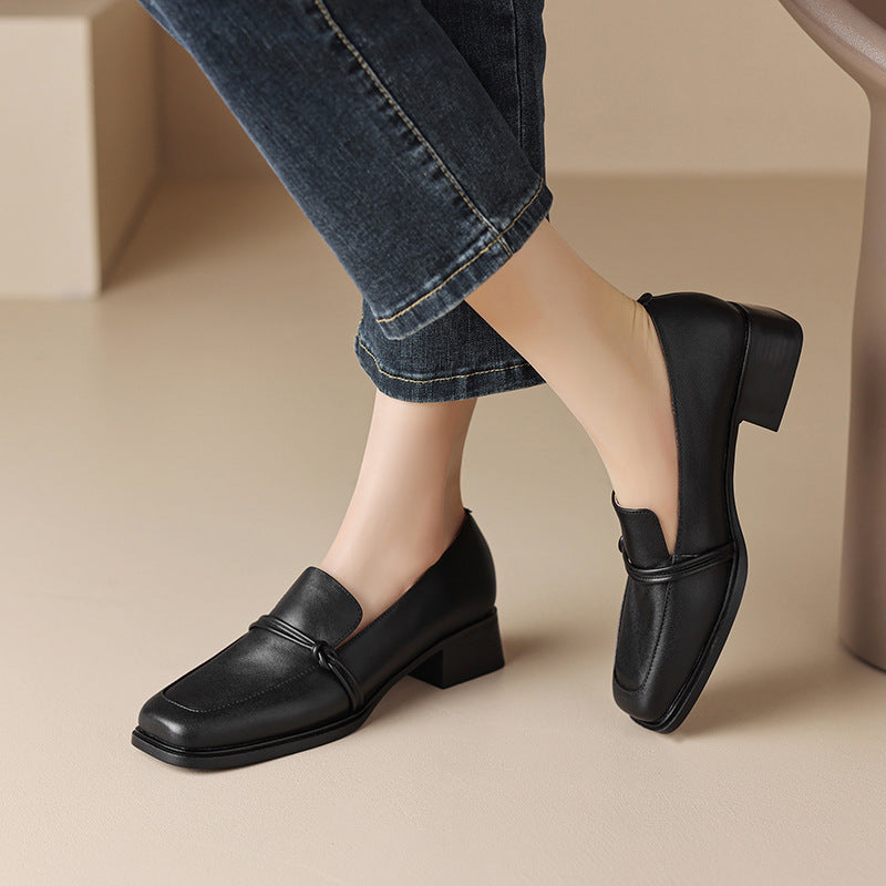 Chaussures en cuir rétro minimalistes à talon mi-haut pour femme
