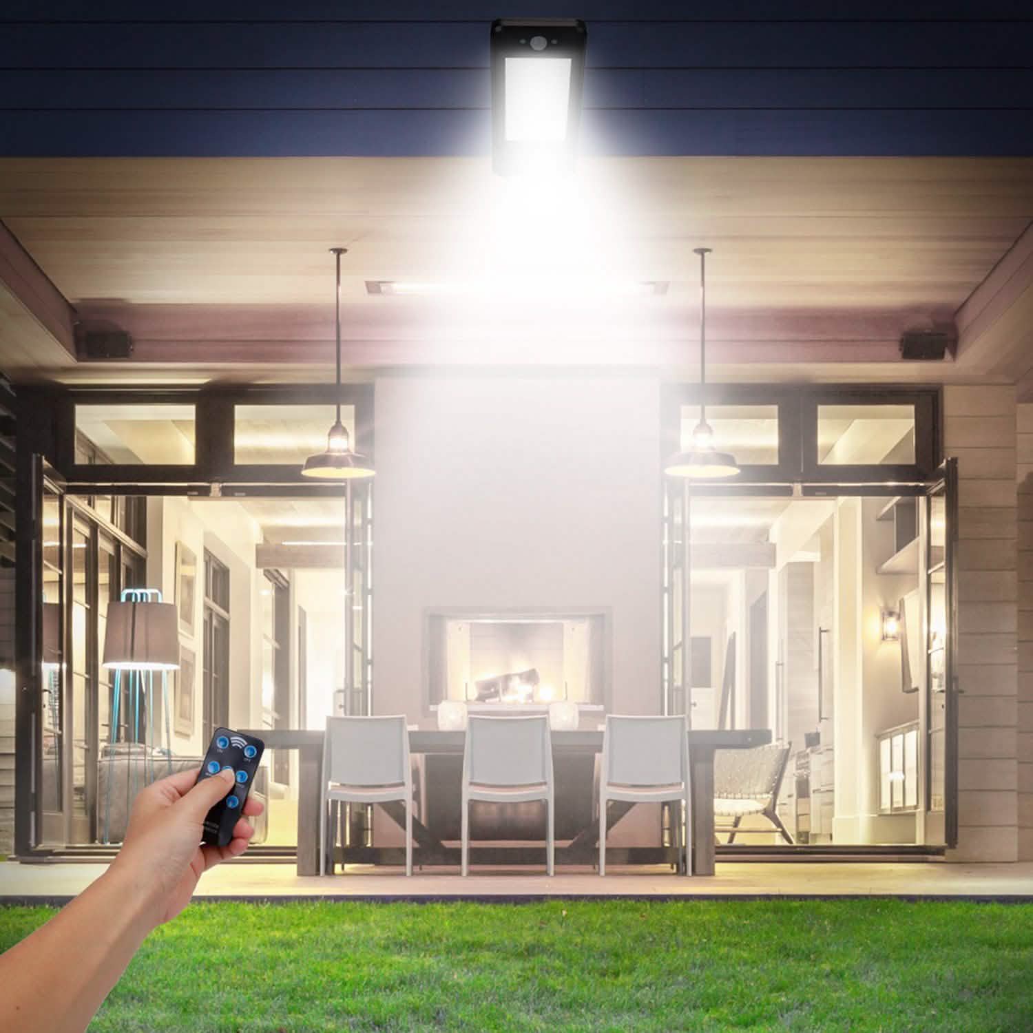 Lampe sans fil à capteur de mouvement PIR solaire 60 LED avec télécommande