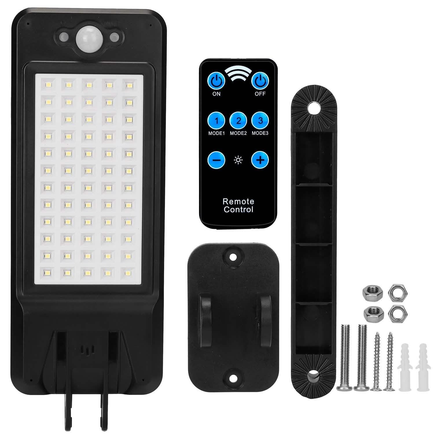 Lampe sans fil à capteur de mouvement PIR solaire 60 LED avec télécommande