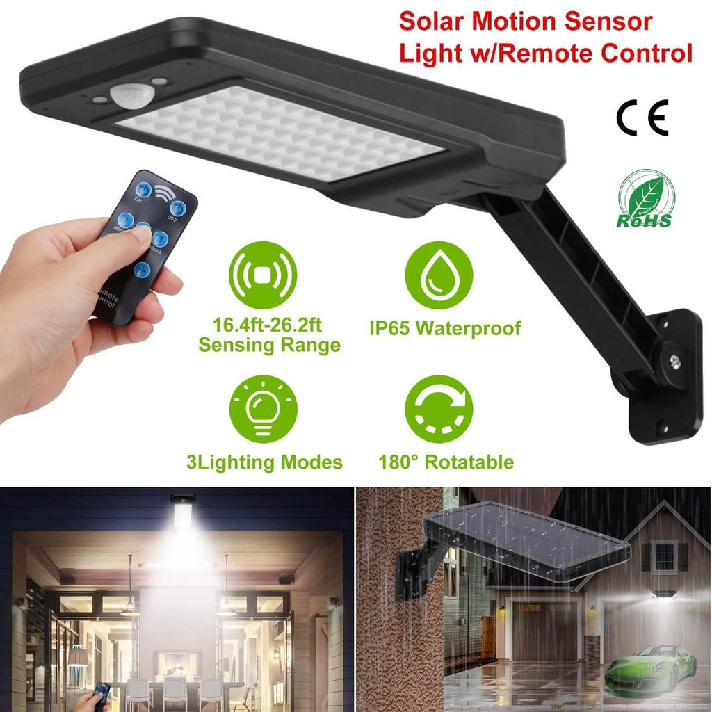 Lampe sans fil à capteur de mouvement PIR solaire 60 LED avec télécommande
