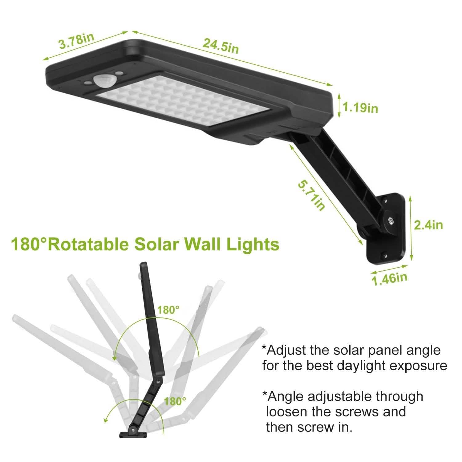Lampe sans fil à capteur de mouvement PIR solaire 60 LED avec télécommande