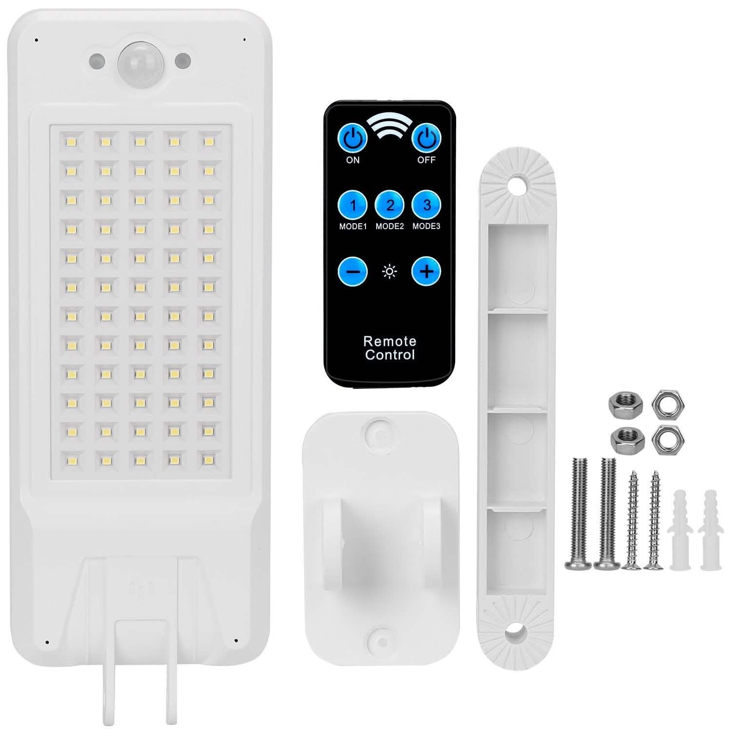 Lampe sans fil à capteur de mouvement PIR solaire 60 LED avec télécommande