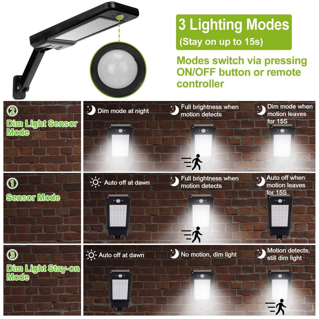 Lampe sans fil à capteur de mouvement PIR solaire 60 LED avec télécommande