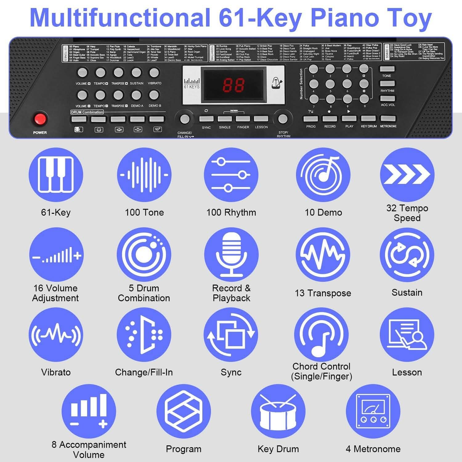 Clavier de piano électronique 61 touches