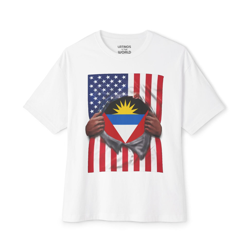 T-shirt drapeau d'Antigua-et-Barbuda | Drapeau antigua et américain déchiré 4 juillet | T-shirts latinos drôles | 4 couleurs