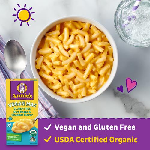 Annie's Vegan Macaroni Pâtes de riz et dîner saveur cheddar avec pâtes biologiques sans gluten, 170 g