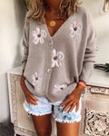 Cardigan col V au crochet pour femme