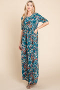 Robe longue froncée imprimée pour femme – Robe longue froncée flatteuse, Robe longue imprimée confortable, Robe longue fleurie chic, Robe longue froncée élégante, Robe longue élégante, Robe imprimée polyvalente, Mode confortable