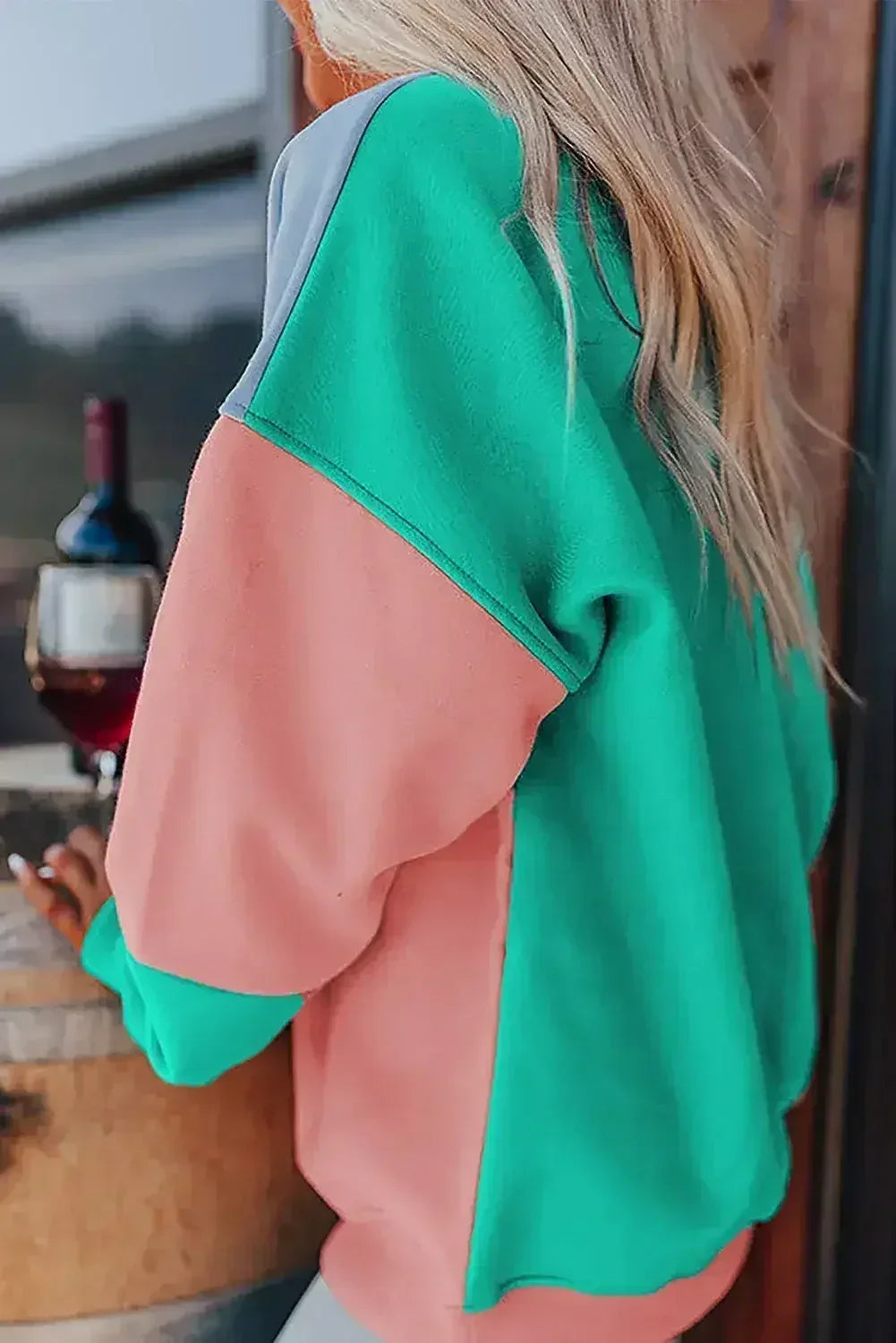 Sweat-shirt Blossom Patchwork Colorblock à épaules tombantes