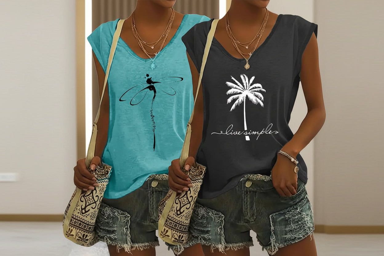 Lot de 2 débardeurs sans manches col en V pour femmes – Coupe ample décontractée pour l'été et la plage