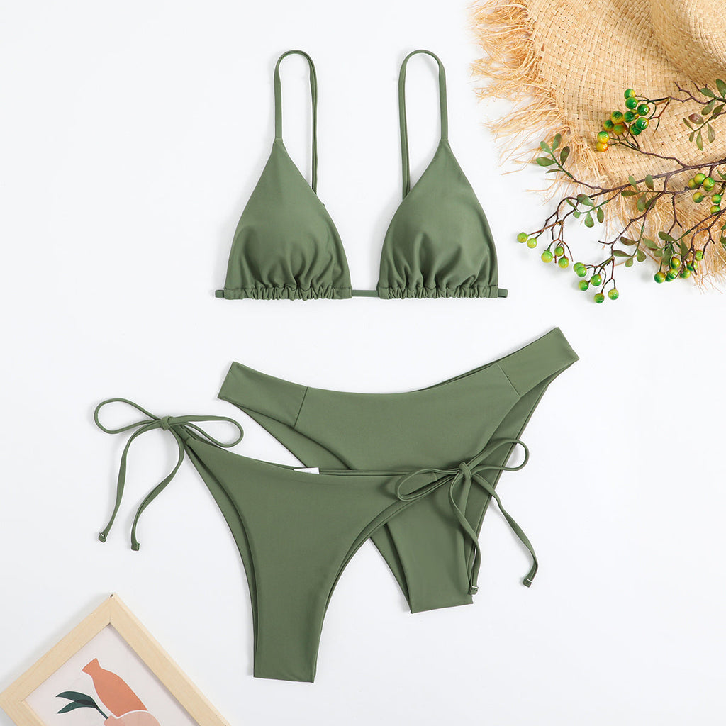 Essential Edge 3-Piece Bikini Set for Women – Solid Color High-Cut Triangle Top Two-Style Bottoms with Side Lace-Up Design & Quick-Drying Comfort – Versatile Women's Swimwear for Summer Pool Beach & Travel