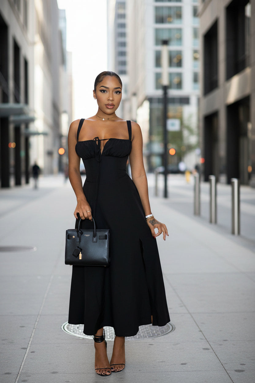Robe décontractée bustier unie avec fente et lacets pour femme