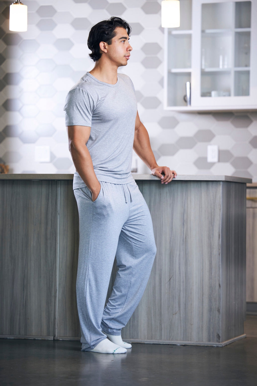 Ensemble de pyjama de détente en bambou doux pour homme - Haut à manches courtes et pantalon