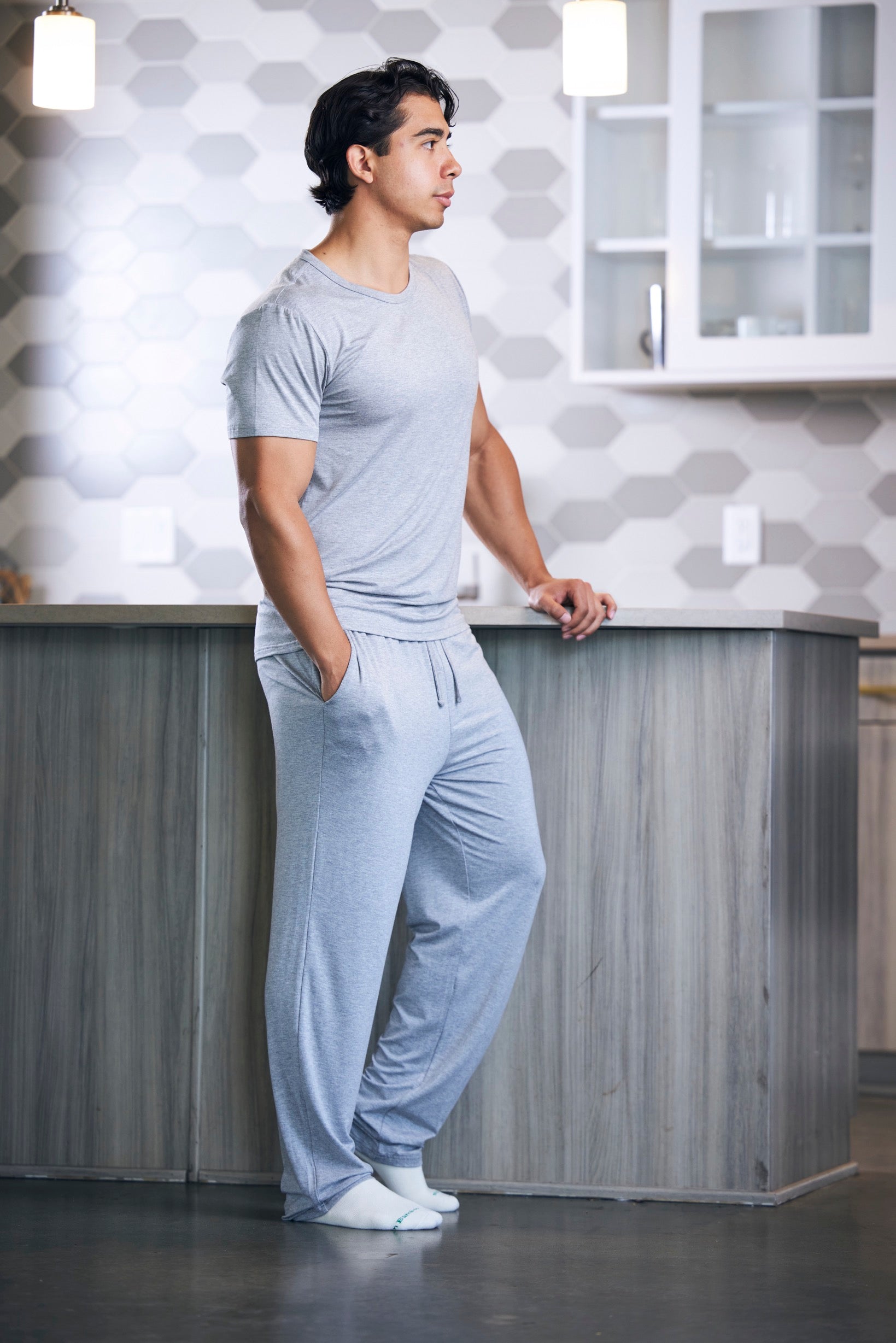 Ensemble de pyjama de détente en bambou doux pour homme - Haut à manches courtes et pantalon