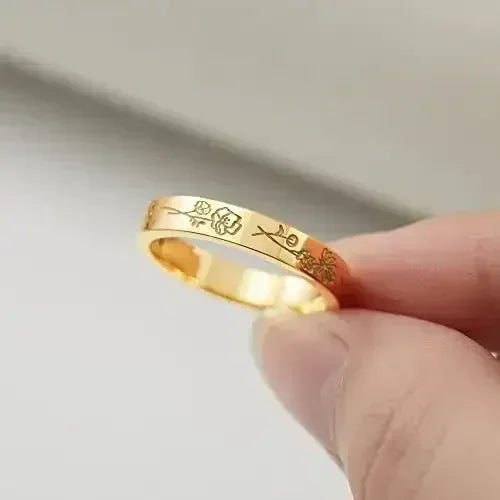 Bague Fleurs Mois de Naissance, Bague Florale Famille, Cadeau pour Maman, Bague Mère