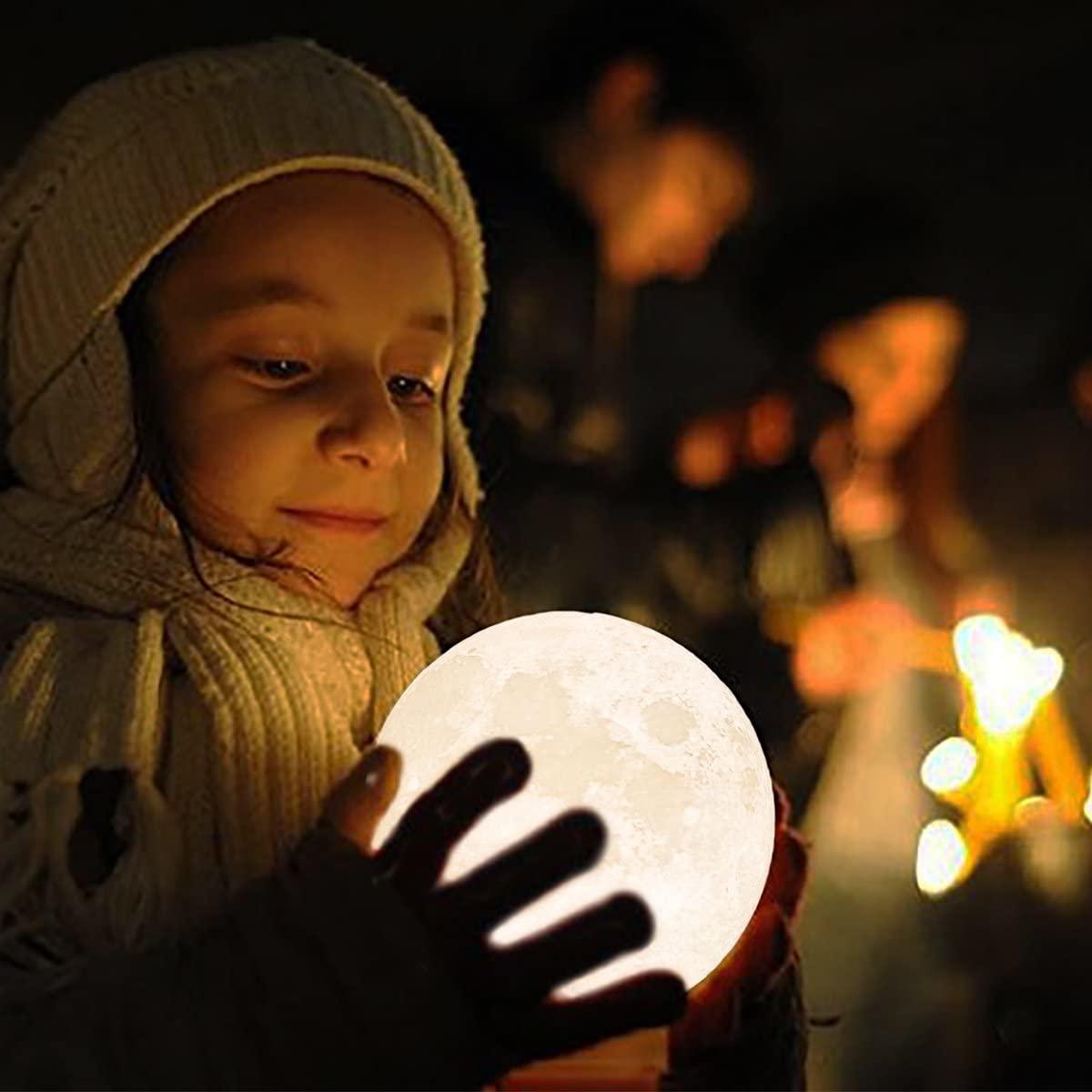 Lampe Lune Veilleuse pour Enfants Cadeau pour Femmes Chargement USB et Contrôle Tactile Luminosité Lampe Lunaire Imprimée en 3D Blanc Chaud et Froid