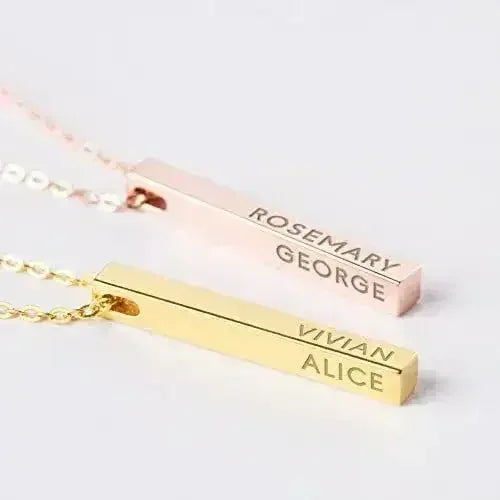 Collier de Maman Personnalisé, Collier Barre 4 Faces, Collier Prénoms des Enfants