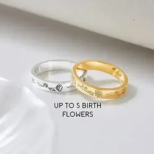 Bague Fleurs Mois de Naissance, Bague Florale Famille, Cadeau pour Maman, Bague Mère